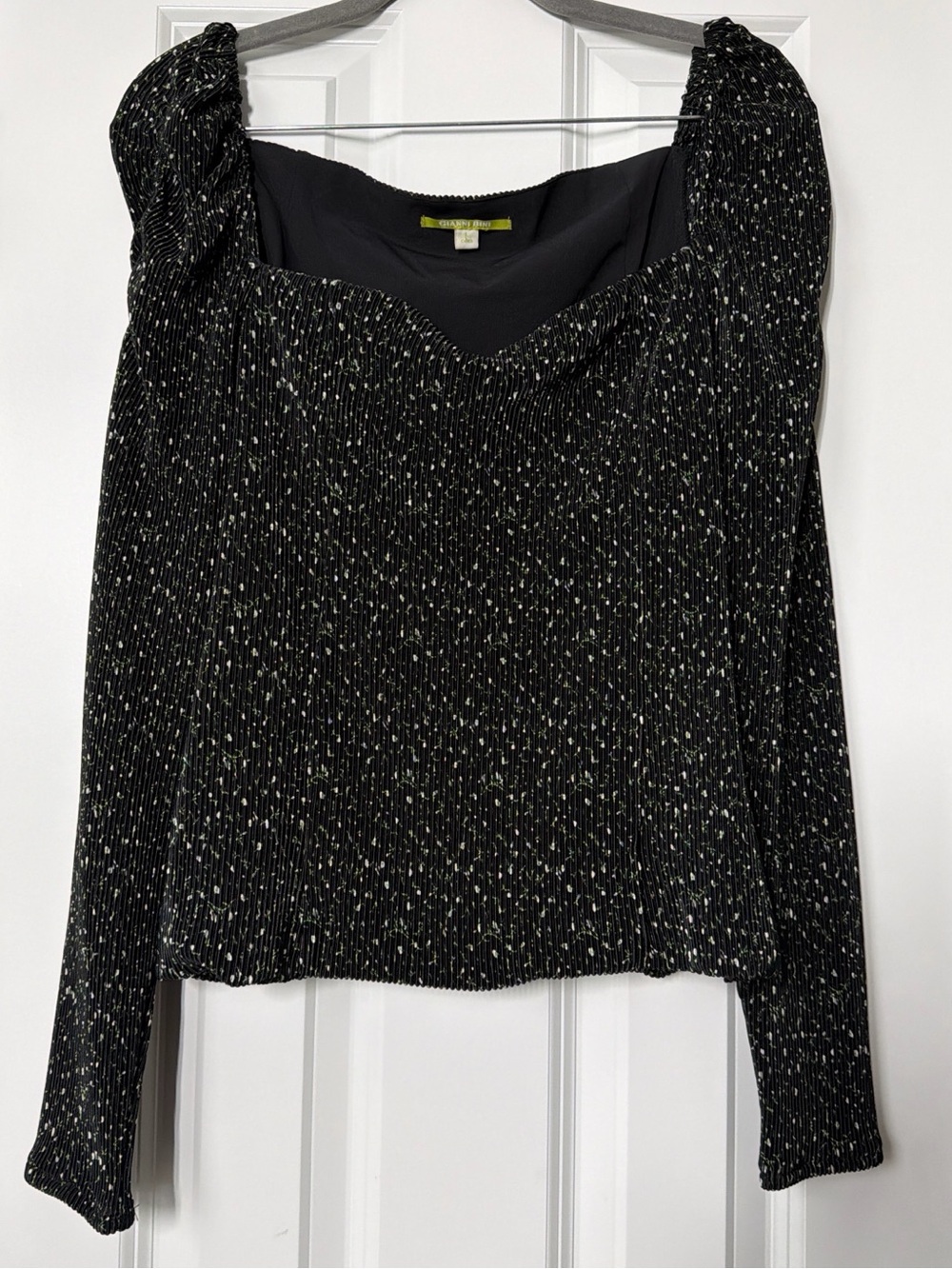 Gianni Bini Black Long-Sleeve Sparkle Square-Neck Top